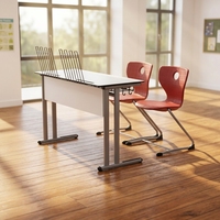 Ensemble de table et de chaises de classe scolaire, chaises d'élève modernes à double siège et table