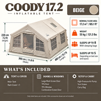 Tente gonflable familiale Coody Familia 17.2 - Tissu en coton beige, camping quatre saisons, durable, portable, tente de camping familiale gonflable pour l'extérieur
