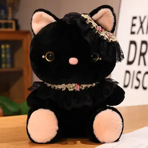 Hengyuan Hot Selling Super Zachte Nieuwe Kleine Zwarte Kat Schattige Witte Oog Kat Poppen Voor Kinderen Gevulde Pluche Speelgoed Cartoon Kitten Pop