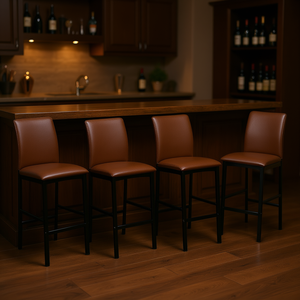 Ensemble de 4 chaises de bar Db, hauteur de comptoir, en similicuir noir, structure en métal, design moderne et contemporain, pour utilisation à la maison ou au bar. - Product Image 3