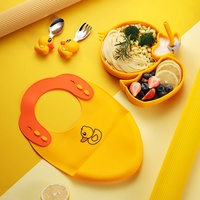 Ensemble d'assiettes en silicone pour enfants avec design créatif de canard, fourchette et cuillère, bavoir et ensemble d'alimentation pour bébé