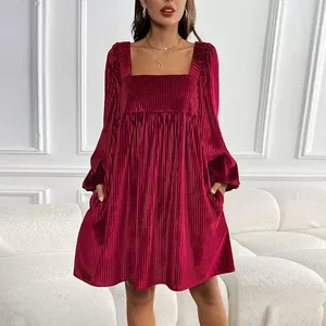 <span class=keywords><strong>Abito</strong></span> da Festa in <span class=keywords><strong>Velluto</strong></span> per Donne, Vestibilità Ampia, Manica Corta, Collo Tondo, Disponibile in <span class=keywords><strong>Bordeaux</strong></span>, Verde Scuro e Marrone, Vendita all'Ingrosso con MOQ Basso - Product Image 6