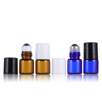 Flacon roll-on en verre ambré bleu de 1 ml, 2 ml, 3 ml, 5 ml, 10 ml pour crème contour des yeux avec bille en acier et couvercle