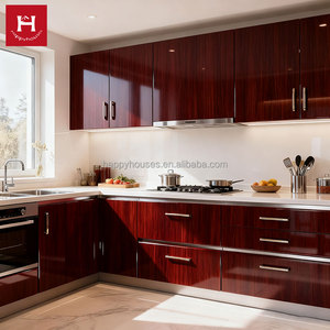HAPPY HOUSES Armoires <span class=keywords><strong>de</strong></span> cuisine classiques modernes en placage <span class=keywords><strong>de</strong></span> bois brillant, finition double brillant mat, tiroirs à fermeture douce, personnalisables pour la maison - Product Image 3