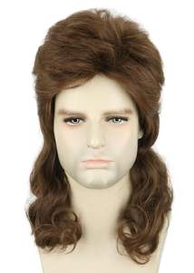 Peluca de los 80 para <span class=keywords><strong>Hombre</strong></span>, Estilo <span class=keywords><strong>Mullet</strong></span>, Larga y Rizada, Rubia/Marrón/Negra, Disfraz de Halloween, 100% Fibra de Alta Temperatura, Sin Pegamento, Transparente - Product Image 5