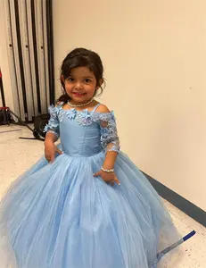 Vestido de niña de flores azul claro elegante fiesta de cumpleaños <span class=keywords><strong>Primera</strong></span> Comunión boda princesa personalizada <span class=keywords><strong>ropa</strong></span> para niños - Product Image 1