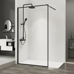 Bathroom Walk In 8mm Glass Black Framed Shower Screen