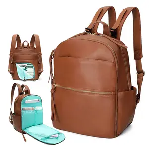 2023 New Design Wasserdichte Leder Baby tasche Wickelt asche Rucksack mit 6 isolierten Taschen für Mama Papa