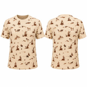 เสื้อยืดสไตล์ตะวันตกสำหรับผู้หญิง ลายกระบองเพชรคาวบอยทะเลทราย คอกลม แขนสั้น เสื้อยืดลำลอง สกรีนโลโก้ได้ ชุดลำลองสไตล์ฟาร์ม - Product Image 2