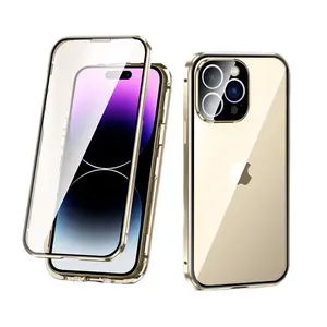 Clear Mobile Full Body Protection Magnetic Double Sided Glass Protector Metal Bumper For Iphone With Claps