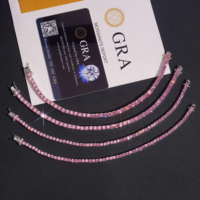 Vente flash Bracelet tennis en moissanite rose de 4 mm plaqué or argent sterling 925 avec chaîne à maillons de 3 mm testée au diamant