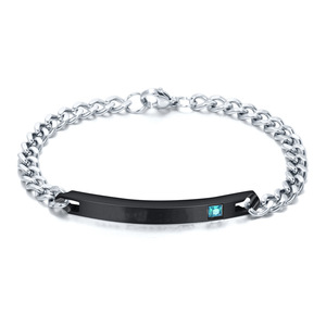 <b>Couple</b> <b>Bracelet</b> 5MM Stainless Steel Chain With Laser Engraved Plate And Gemstone Gift For Him Her - Product Image 3