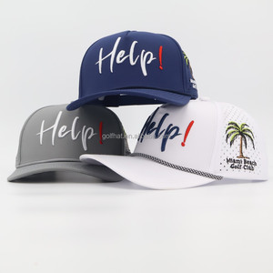 High Quality Custom 3D Embroidery logo Polyester 5-Panel Baseball Cap Waterproof Laser Cut Perforated <b>Leaf</b> for Sports golf hats - Product Image 4