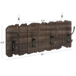 Perchero montado en la pared de madera marrón rústico de entrada con 4 ganchos dobles para pasillo - Product Image 5