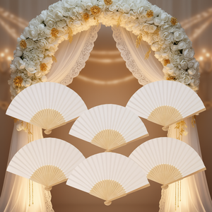 Elegantes Abanicos Plegables de Bambú Blancos Redondos, Decoraciones Románticas para Bodas D0100XU8Z7U - Product Image 2