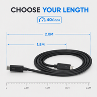 Câble USB-C Thunderbolt 4 Actif 1,5M 2,0M 40 Gbit/s 240W PD Charge Rapide Certifié Intel 8K 60Hz Noir/Blanc pour MacBook et Moniteur