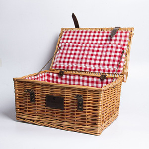 <span class=keywords><strong>Panier</strong></span> de pique-nique en rotin d'extérieur avec couvercle, multi-usage pour le shopping, l'hôtellerie, le nettoyage, bleu - Product Image 1
