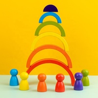 Nouveau jouet éducatif pour bébé, 12 pièces, jeu d'apprentissage, blocs de construction géométriques, trompette arc-en-ciel, petit homme en bois, jouet d'empilage