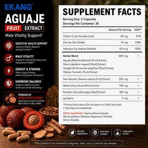 Complément alimentaire à base de plantes pour adultes, extrait de fruit Aguaie, capsules végétariennes, fabriqué aux États-Unis, soutien de la vitalité masculine, équilibre hormonal - Product Image 2