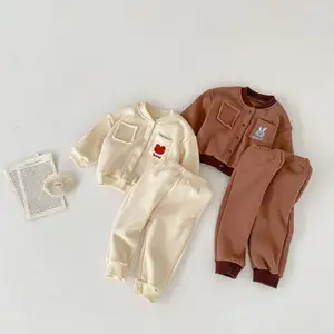 Autunno Bunny Bear Print Baby giacche e pantaloni e Cashmere Warm Fleece Suit Baby