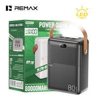 REMAX RPP-118 27W Chargeur rapide 80000mAh Power Bank USB C Chargeur portable Powerbank avec lampe de poche pour le camping en plein air, les voyages