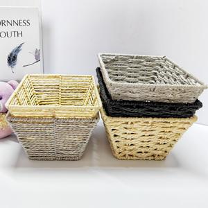 Panier de rangement carré en rotin tressé fait main Bobai, gris abricot noir, organisateur de bureau pour la maison, le salon, la table basse - Product Image 1