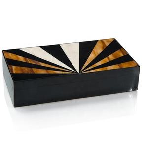 Caja de almacenamiento de joyería superior con diseño de resina en blanco y negro marrón - Product Image 1