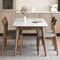 Nordischer Holz-Esstisch mit Quarzstein-Platte, Ausziehbar und Maßgefertigt; Modernes Minimalistisches Rechteckiges Klappbares Ausziehbares Esszimmer-Set für