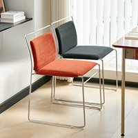 Chaise de salle à manger de style vintage italien Bauhaus, dossier en coton-lin, revêtement doux, structure métallique, sensation haut de gamme pour la maison