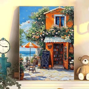 Peinture sur toile peinte à la main « Librairie en bord de mer de Paris », art décoratif mural, peinture par numéros pour la décoration murale de la maison - Product Image 4