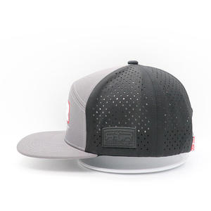 High-Quality 7-Panel Flat Bill Grey Performance Cap with Custom Laser Cut & Rubber Logo for Waterproof Unisex Sports Wear - Product Image 3