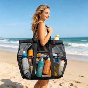 Custom Logo Breathable Hollow Out Tote Reusable Shopping Travel <b>Beach</b> Foldable Custom Mesh <b>Bag</b> - Product Image 1
