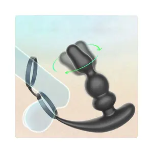 Exercice sensible au sexe masculin Vibration rotative à 7 fréquences Masseur de prostate en silicone pour la peau avec anneau pénien