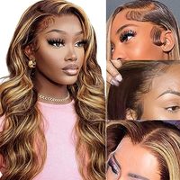 Perruque brésilienne vierge Remy 13x4 en dentelle transparente, avec mèches blond miel, ondulée ou lisse, couleur P4-27, vente en gros