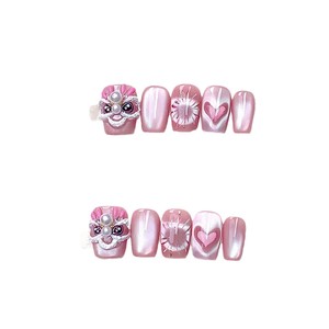 Venta al por mayor a granel <span class=keywords><strong>León</strong></span> Año Nuevo Batalla Armadura 3D Ojo de gato de lujo Premium Nail Hecho a mano Longitud corta Dedo francés Pinch Fuegos artificiales - Product Image 4
