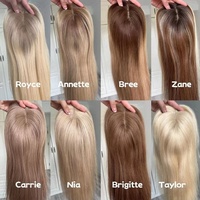 Topper de cheveux humains sur base de soie, 100% cheveux vierges Remy, Ombré Blond Cendré, postiche à clips pour femmes souffrant de cheveux clairsemés