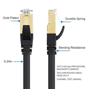 Cable Ethernet Cat8 de cobre desnudo, 15ft 24AWG Cat8, Cable Ethernet 5mt, Cable de red redondo Cat8