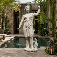 Statue de Diane la chasseuse en marbre blanc sculptée à la main - Sculpture de jardin traditionnelle grandeur nature