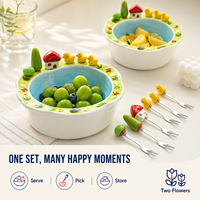 Ensemble de 6 fourchettes à fruits décoratives en porcelaine réutilisable, motif animaux de dessin animé avec poignées en forme de maison de canard, pour collations, desserts et tables de fête