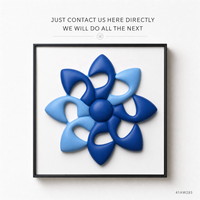 Sculpture murale 3D bleu roi à motif floral ajouré, style moulin à vent, pour décoration d'entrée de hall d'hôtel, couloir, projet OEM personnalisé en gros
