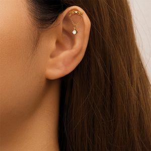 Pendiente de borla de diamante único de plata de ley S925, sencillo y a la moda, para uso diario, tipo piercing de hilo para cartílago de la oreja - Product Image 3