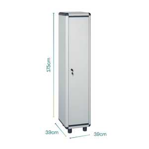 Armadietto Spogliatoio a 1 Anta 39x39x175 Cm con Serratura a Chiave e Ganci, Grigio, in PVC - Product Image 2