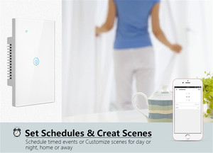SLS pour Tuya US WiFi Smart Wall Touch Light Switch 1 Gang Télécommande Pas de fil neutre requis 10A 240V Verre PC pour la maison - Product Image 4