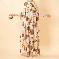 Abaya bleue brodée de perles florales avec manches chauve-souris drapées, robe de soirée musulmane modeste pour mariage et fête