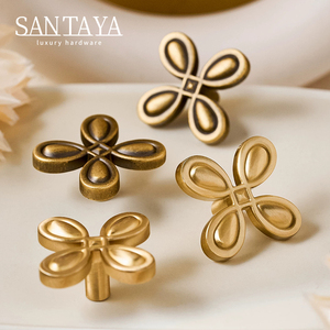 Gagang Kabinet Dapur Santaya Solid Antique Brushed Brass, Kenop Laci Lemari Kamar Tidur, Gagang Furnitur Perunggu - Product Image 1