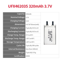 Batterie LiPo polymère mince OEM Small UFX 462035 320mAh 3.7V, cellule Li-ion, batteries LiPo polymère, pochette, MSDS, vente chaude, ODM