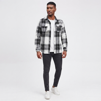 Chemise-veste en flanelle brossée épaisse pour homme, à carreaux noirs et gris, style bûcheron, automne-hiver
