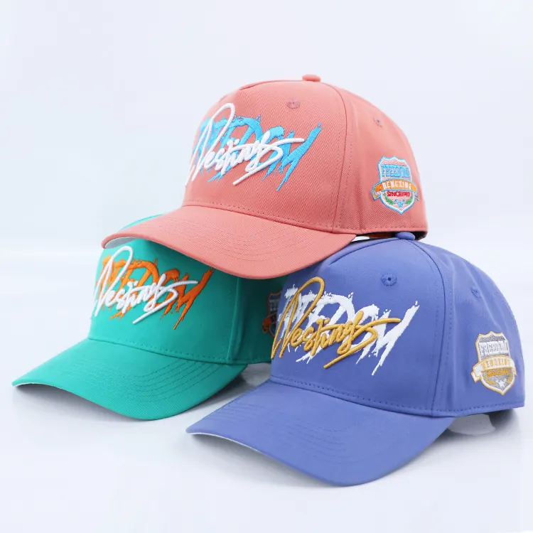 Qianzun Manufacturer 5 panel running 3d puff embroidery hat cotton twill solid color logo customized blank baseball cap