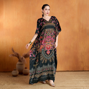 Hot Sale Designer Turkish Style <b>Kaftan</b> Kurta Women Polyester Handmade Batwing Sleeves Regular Fit Flared Hem Short Party V Neck - Product Image 1