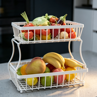 Panier à fruits carré blanc à 2 niveaux en métal, paniers de rangement décoratifs pour la cuisine, les boissons, les aliments et les légumes